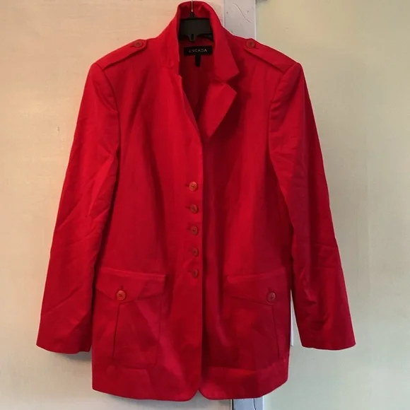 Escada Cotton Stretch Gorgeous Red Logo Button Lined Jacket